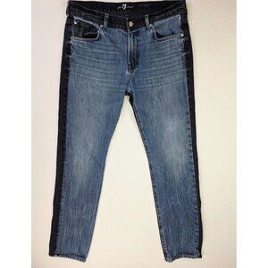 7 For All Mankind Size 34X33 Men Adrien Two Tone Blue Black Denim Logo Tag Jeans